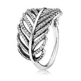 Cluster Rings Authentic 925 Sterling Silver Shimmering Feather Ring For Women Anniversary Party Trendy Gift Fine Europe Jewelry254B