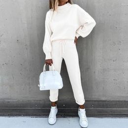 Women's Two Piece Pants Autumn Tracksuit Drawstring Half Turtleneck Long Pure Color Women Lady Sweatshirt Trousers Suit Thermal