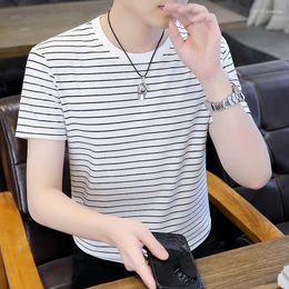 Men's T Shirts 2023 Summer Cotton Striped T-Shirts Short-Sleeve Tees For Youth Casual Outwear Loose O-Neck Tshirt Hip Hop Top Clothes
