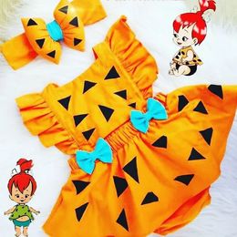 Rompers 0-24M Halloween born Infant Baby Girls Costumes Bow Pumpkin Rompers Sleeveless Ruffles Jumpsuit Summer Clothes 230928