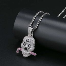 Fashion 999 skull diamonds pendant necklaces for men western luxury crystal pendants platinum plated copper zircon cuban chain nec299g