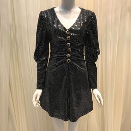 Self Portrait Black Sequin Fluffy Sleeves Slim Fit Pleated Dress Velvet Sequin Short Skirt