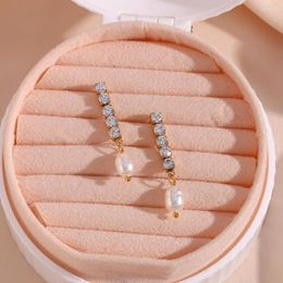 Dangle Earrings 2023 Cute Pearl Drop For Women Gold Colour Eardrop Minimalist Tiny Huggies Hoops Wedding Girls Fashion Jewellery