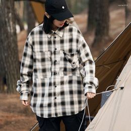 Men's Casual Shirts Camping For Men Plaid Button Up Shirt Long Sleeves Camisa Oversize Masculina Outdoor Mens Checked