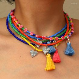 Choker Korean Fashion Handwoven Colorful Rice Beads Necklace Women Boho Tassel Pendant Beaded Summer Jewelry Accessories