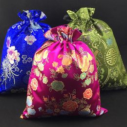 Extra Large Luxury Silk Brocade Drawstring Bag Jewellery Shoes Bag Travel Portable Pouch Double Layer Shoe Storage Bag 36 x 27cm 10p251B