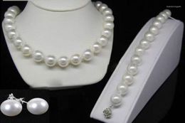 Necklace Earrings Set Fashion 10mm White Akoya Shell Pearl Round Beads Bracelets