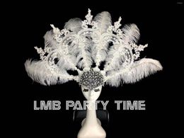 Stage Wear Custom High-end Lace White Feather Bar Party Catwalk Pography Props Headdress