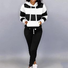 Women's Two Piece Pants Spring Hoodie Trousers Suit Casual Elastic Waist Pieces Set Plus Size Patchwork Lady Tracksuit Thermal