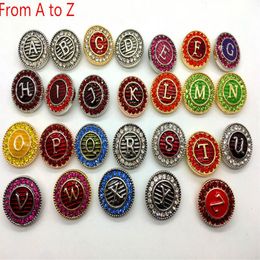 Whole 26pcs Lots initial A-Z Alphabet letter Rhinestone 18MM Ginger snap Buttons for Snap Chunk Charm Button Bracelet DIY Snap218W