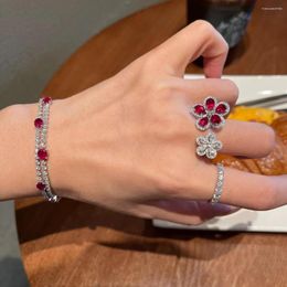 Jewelry Pouches Colorful Red Gem Ruby Ring Female Plated 18K Gold Flower Grape Purple Zircon Flash Diamond Opening.