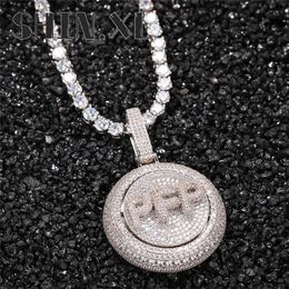 Personalised Custom Initial Letter Rotated Pendant Necklace Iced Out Full Cubic Zirconia Custom Spinner Pendant Hip Hop Charm Jewe212G