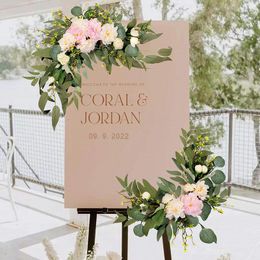Decorative Flowers Wedding Welcome Board Water Sign Flower Fake Simulation Silk Floriculture Layout Wall Hanging Ornament Decoration