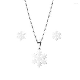 Necklace Earrings Set 10set/lot Stainless Steel Silver Color Snowflake Pendant Chain Stud Earring For Women Fashion Jewelry Wholesale