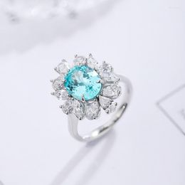 Cluster Rings Pirmiana 4.364ct Lab Grown Paraiba Sapphire Ring S925 Silver Engagement Women