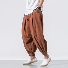 Men's Pants Stylish Men Summer Solid Color Drawstring Trousers Ankle Length Harem