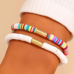 Charm Bracelets 2pcs 6MM Heishi Beads Summer Surf Bracelet Women Girl 2023 Fashion Black&White Multicolor Polymer Clay Jewelry Present