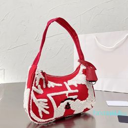 Handbag Terry Bucket Bags Patchwork Colour Plush Tote Bag Embroidery Letter Detachable Adjustable Woven