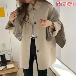 Women's Wool Blend Preppy Thicken Warm Blends Vintage Overcoat Windproof Lapel Straight Single Breasted All Match Minimalist Cool Girls 230928