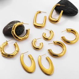 Hoop Earrings Minimalist Geometric Gold Plated Metal Women Polished Stainless Steel Waterproof Huggie Ear Buckle Christmas Gifts