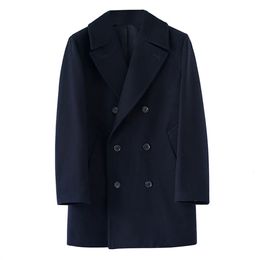 Men's Wool Blends Pea Coat Classic Navy Doublebreasted Slim Thick Woollen Jacket for Autumn and Winter Men Vintage Clothing 230928