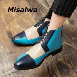 Stivali 3848 Splicing Oxford Uomo Misalwa High Top PU Leather Trend Scarpa casual Verde Marrone British Party Fashion Boot Vintage 230928