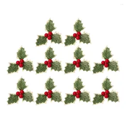 Decorative Flowers 10Pcs Christmas Red Berries Artificial Holly With Green Leaves Flower Berry Branch For Wreath Arrangement Fake