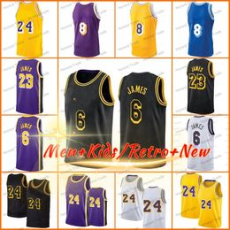 Vintage Bryant Mens Kids 23 James 6 Basketball Jersey Yellow White 24 Jerseys Mens Boys Stitched Jerseys 1996- 97 1998 Retro Shirts