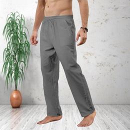 Men's Pants Cotton Linen Trousers Men Summer Solid Colour Elastic Waist Loose Casual Hip-hop Breathable Pantalones For 4XL