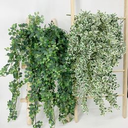 Decorative Flowers Artificial Eucalyptus Garland Silk Vines Fake Ivy Creeper Greenery Plants Wreath For Wall Room Garden Wedding Party Home