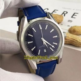 New 40mm AQUA TERRA 150M Blue Dial 220 13 41 21 03 002 Automatic Mens Watch Silver Case Blue Leather Strap Gents Watches2034