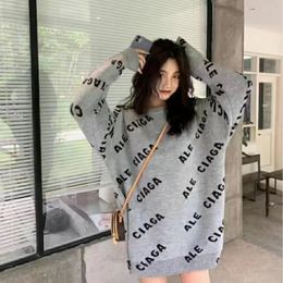 Designer High-quality Paris Full Letter LOGO Printed Women's Knits Fashion Candy Color Elastic Slim Luxury Knitted Crewneck Long Sleeve Top