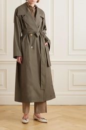 Women's Trench Coats The R0w For Women Jackets Silk Blended Winter Season Oversize X-long Turn-Down Collar Army Green High Quality