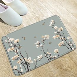 Bath Mats Chinese Flower Bathroom Mat Plum Flowers Kitchen Toilets Front Hall Welcome Flannel Non-Slip Rugs Washable Home Decoration