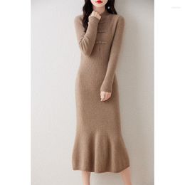 Women's Sweaters Chinese Knitted Dress Slim Fit Cashmere Sweater Bottom Skirt Autumn/Winter Red Qipao Wool