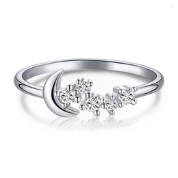 Cluster Rings 925 Sterling Silver Creative Design 5A Zirconia Moon And Star Ring Elegant Women Party Gift Boutique Jewellery