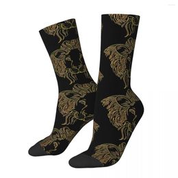 Men's Socks Golden Lion Face Mascot Silhouette Vintage And Damask Hip Hop Seamless Crew Sock Gift Pattern Printed