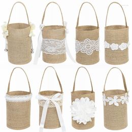 Gift Wrap 1Pc Wedding Lace Burlap Flower Basket Vintage Rustic Marriage Table Decoration Birthday Party Favours Candy Gifts Packaging Bags