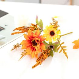 Decorative Flowers Artificial Flower Simulation Sunflower Diy Autumn Color Bouquet Dahlia Chrysanthemum Po Props Party Decor Household