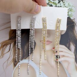 Hoop Earrings Long Square Rhinestone Drop For Women Elegant Tassel Chain Dangle Fashion Jewelry Accessories Ear Nails