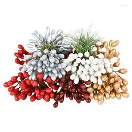 Decorative Flowers 50pcs Mini Artificial Flower Double Heads Stamen Pistil DIY Handmade Materials Home Wedding Party Christmas Wreaths