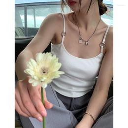 Women's Tanks Clothing White Sling Sleeveless Minimalist Vintage Casual Fashion Sexy Dew Waist Female Short Vest Tops 2023 Summer