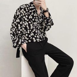 Men's Casual Shirts Harajuku Printed Top 2023 Spring Korean Fashion Long-sleeved Daisy Loose Vintage Youth Shirt Trend