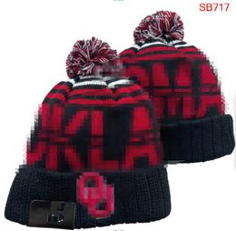 Oklahoma Beanies Sooners Beanie North American College Team Side Patch Winter Wool Sport Knit Hat Skull Caps A