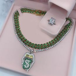 Iced Out Bling 5A CZ Sexy Mouth Pendant Necklace Dollar Symbol Micro Pave Dripping Lips Silver Color Tennis Hip Hop Women245u