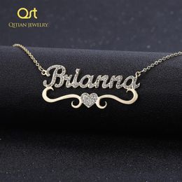Heart With Personalised Name Necklace & Pendants For Women bling Jewellery iced out Initial Choker Custom bling initial necklace Y20269a