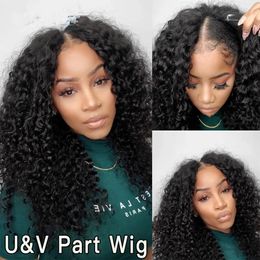 V Part Wig Human Hair No Leave Out Brazilian Deep Wave brazilian Hair Wigs for Women vPart Deep Curly Wigs Glueless Virgin 130%