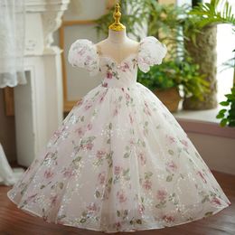 2023 Tulle Ball Gown Toddler Flower Girl Dresses Layered Ruffles 3D lowers Little Glitz Girls Pageant Dress Toddler Pageant Gowns Tulle Pearls First Communion Dress