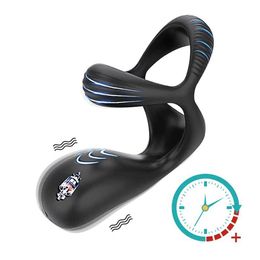 Sex Toy Massager 3 in 1 Vibrating Cock Ring Male Vibrator Penis Delay Ejaculation Perineum Stimulator Toys for Men Adult Goods