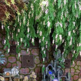 Decorative Flowers 130CM Wisteria Artificial Flower Rattan Wreath Arch Wedding Home Garden Office Decoration Pendant Plant Wall